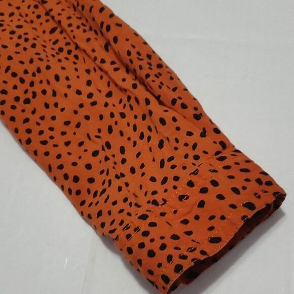 BeachLunchLounge Rust & Black Spotted Flowy Button Down Shirt Boho - Picture 10 of 13